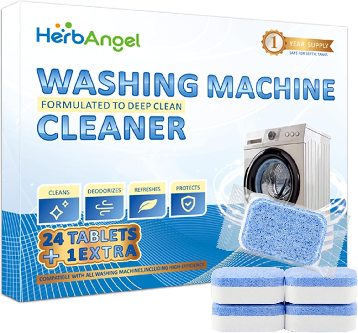 Washing Machine Cleaner Tablets 25 Pack – Deep Cleaning Descaler for HE Front