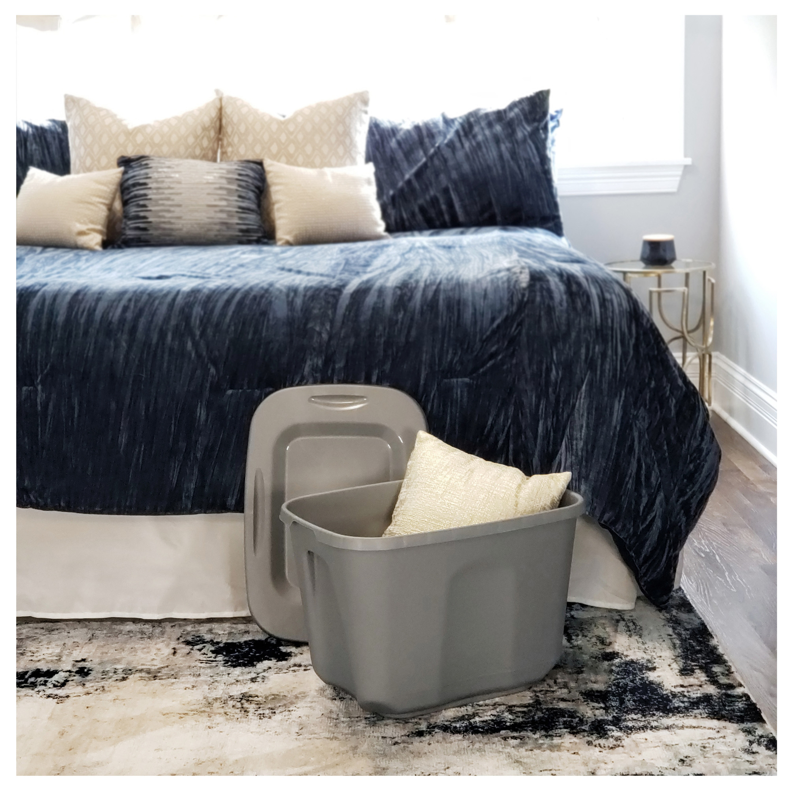 Homz 10 Gallon Heavy Duty Plastic Storage Container, Titanium Silver (4 Pack)