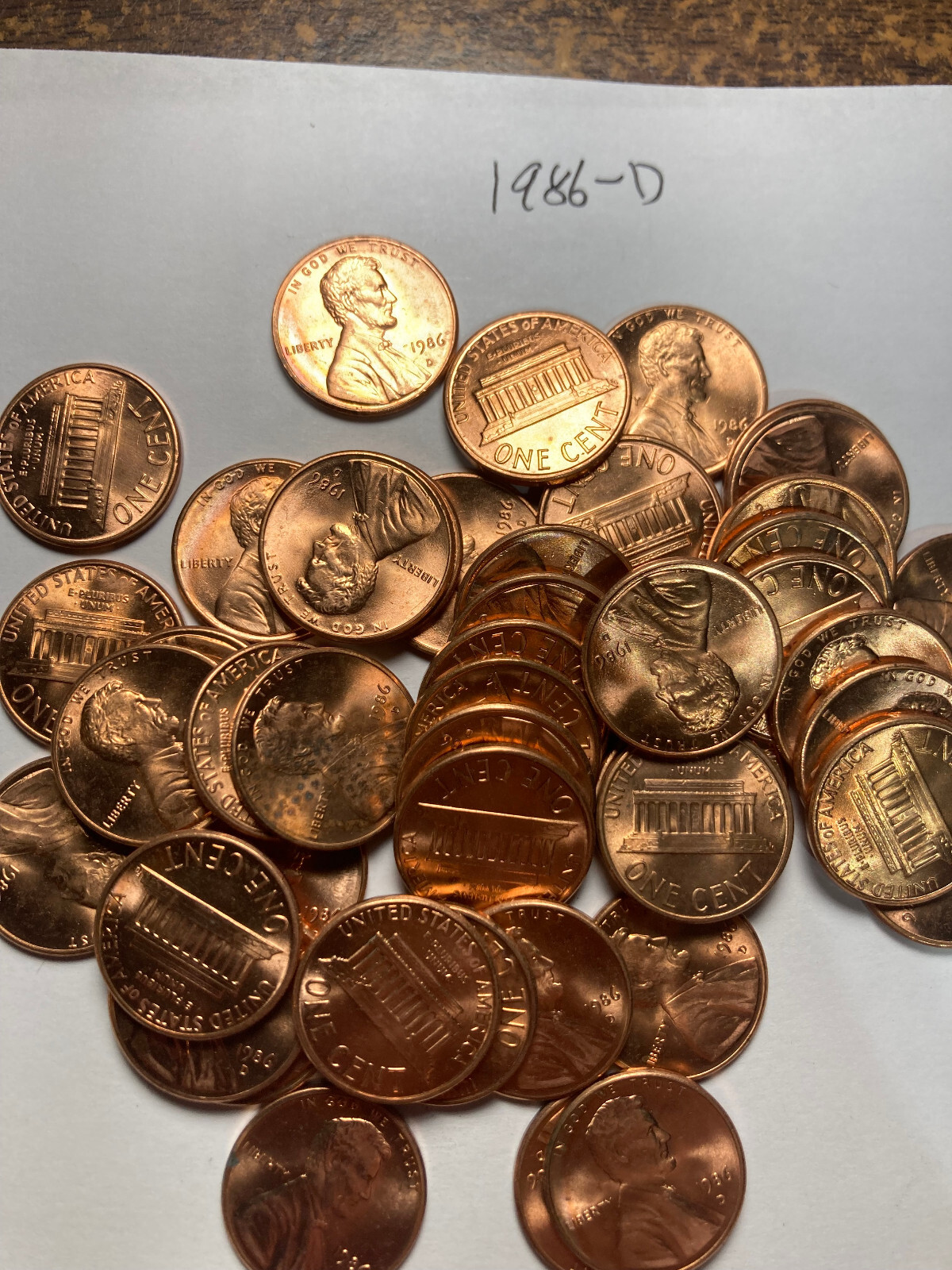 1986-D  "BU"  LINCOLN MEMORIAL CENT PENNY ROLL  50 COINS