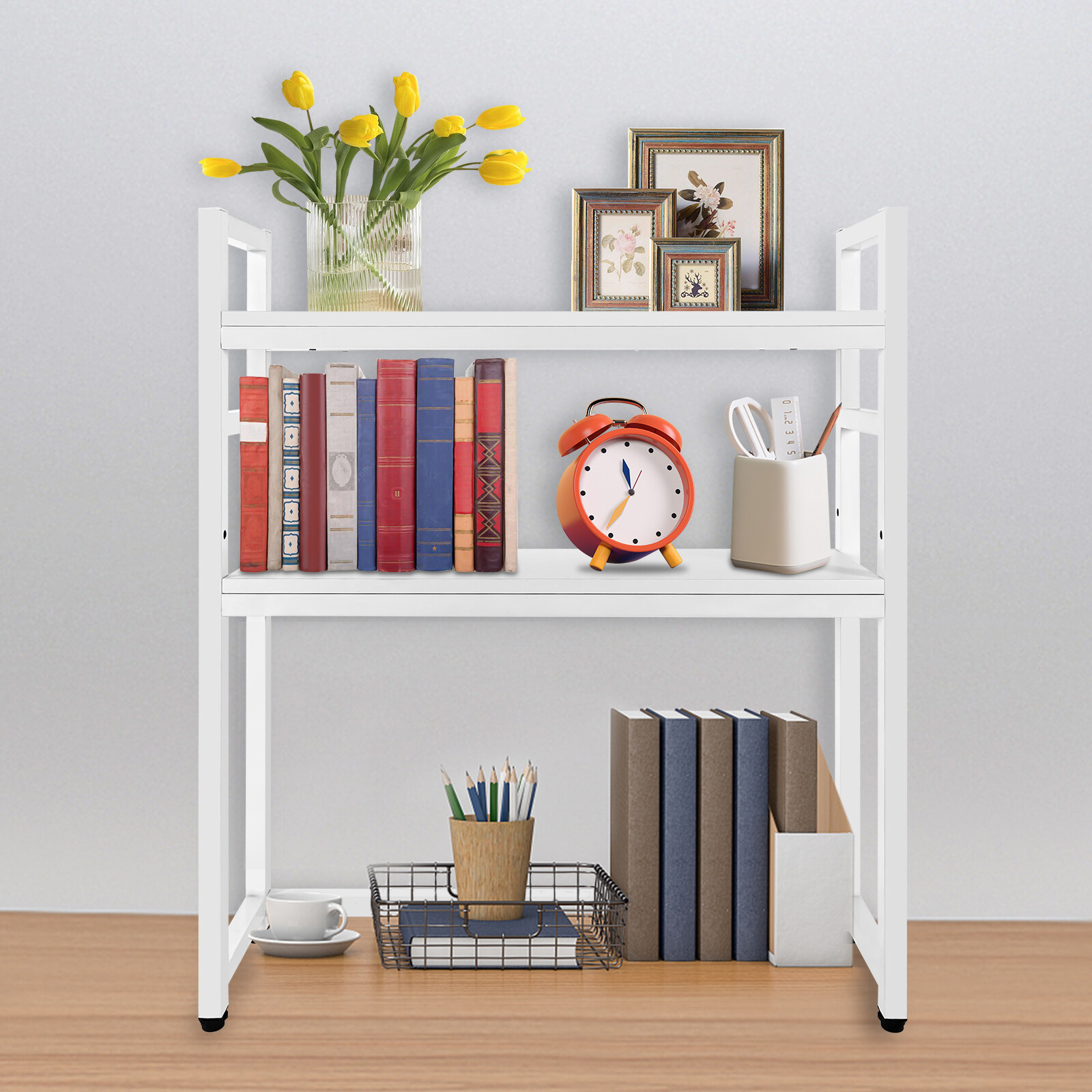 2 Layers Desktop Computer Bookcase Display Shelf for Home Office Workers