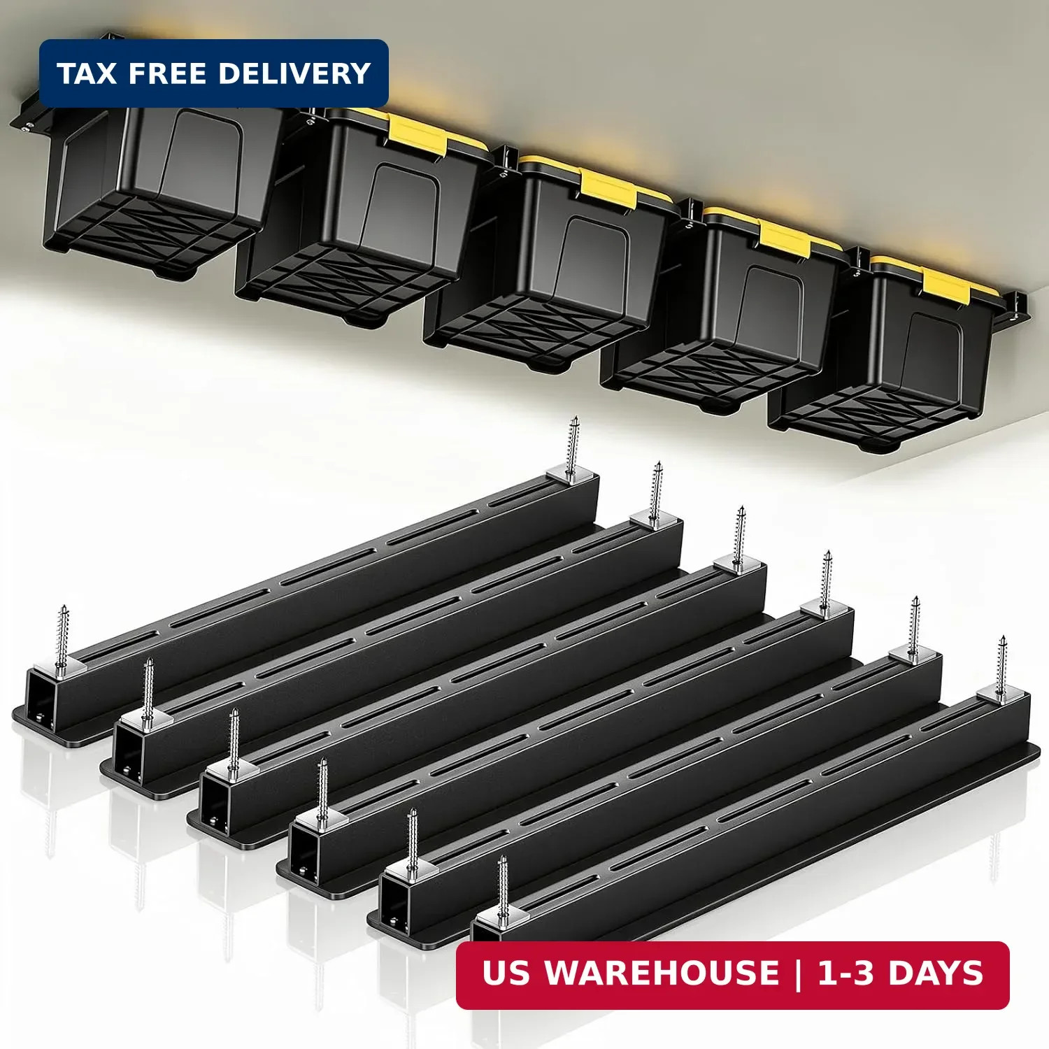 Ceiling Utility Bin Rails Storage Rack, Overhead Garage Storage Racks, Heavy Dut