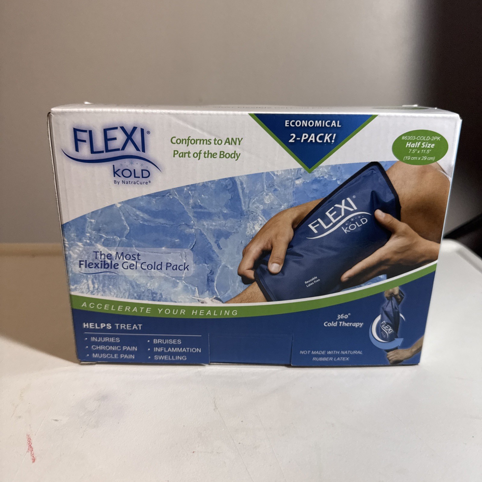 2 Pack FlexiKold Gel Ice Cold Packs NatraCure  Half Size 7.5" X 11.5" Flexible