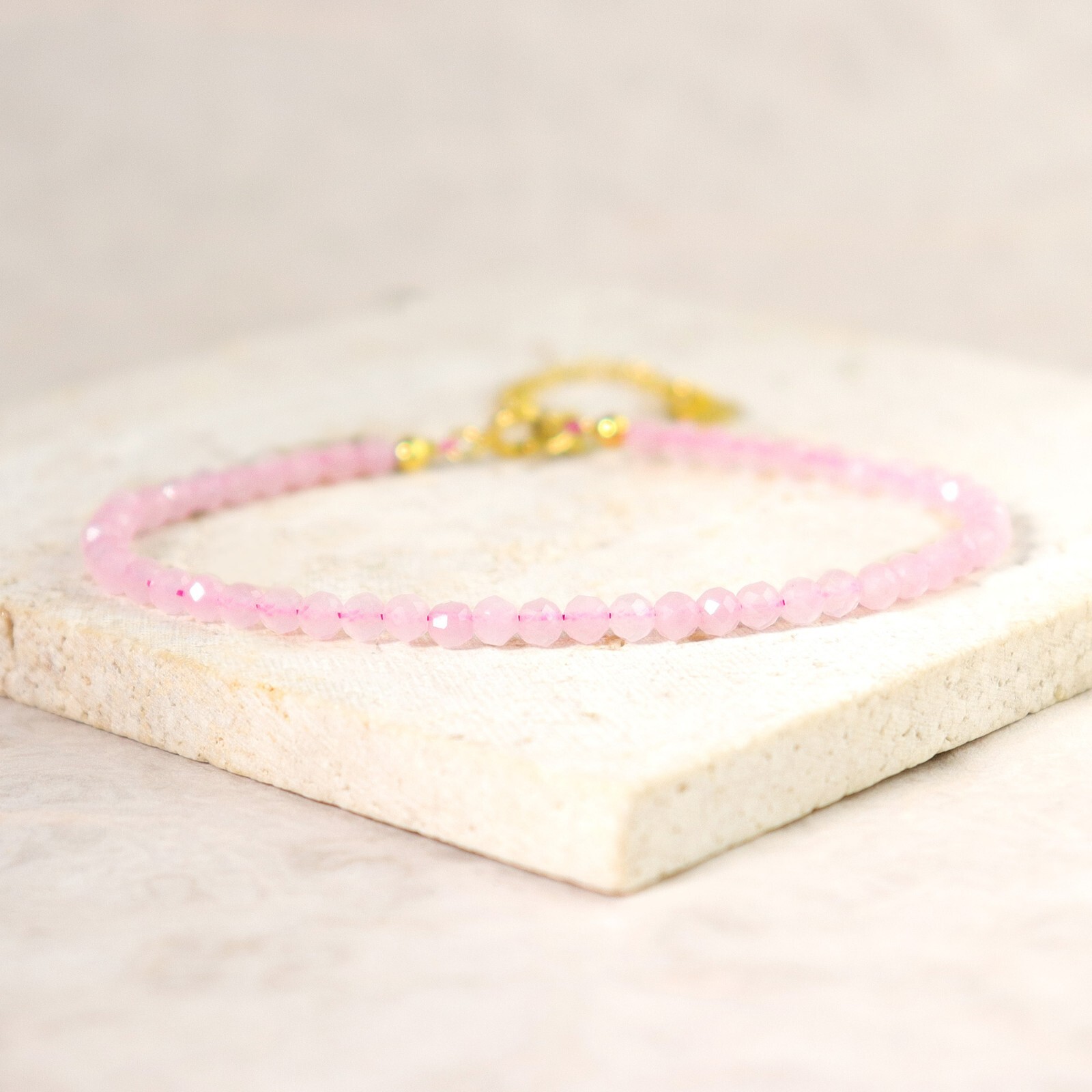 Natural Rose Quartz Faceted Beaded Dainty Healing Crystal Minimalist Bracelet