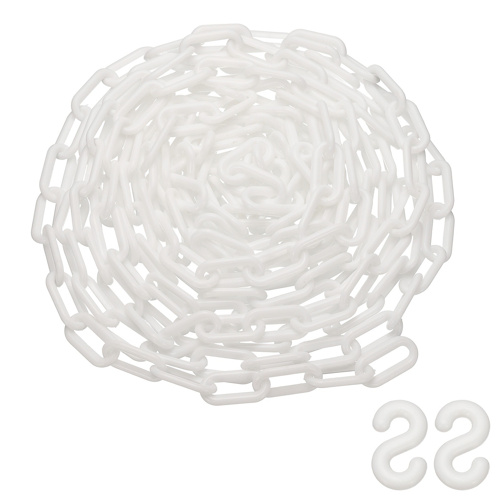 25 Feet Plastic Chain Link Safety Barrier Chain 0.8x1.4 Inch Buckle White
