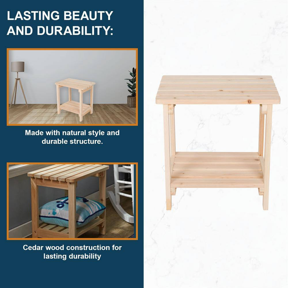 20 In. Tall Natural Rectangular Wood Outdoor Side Table
