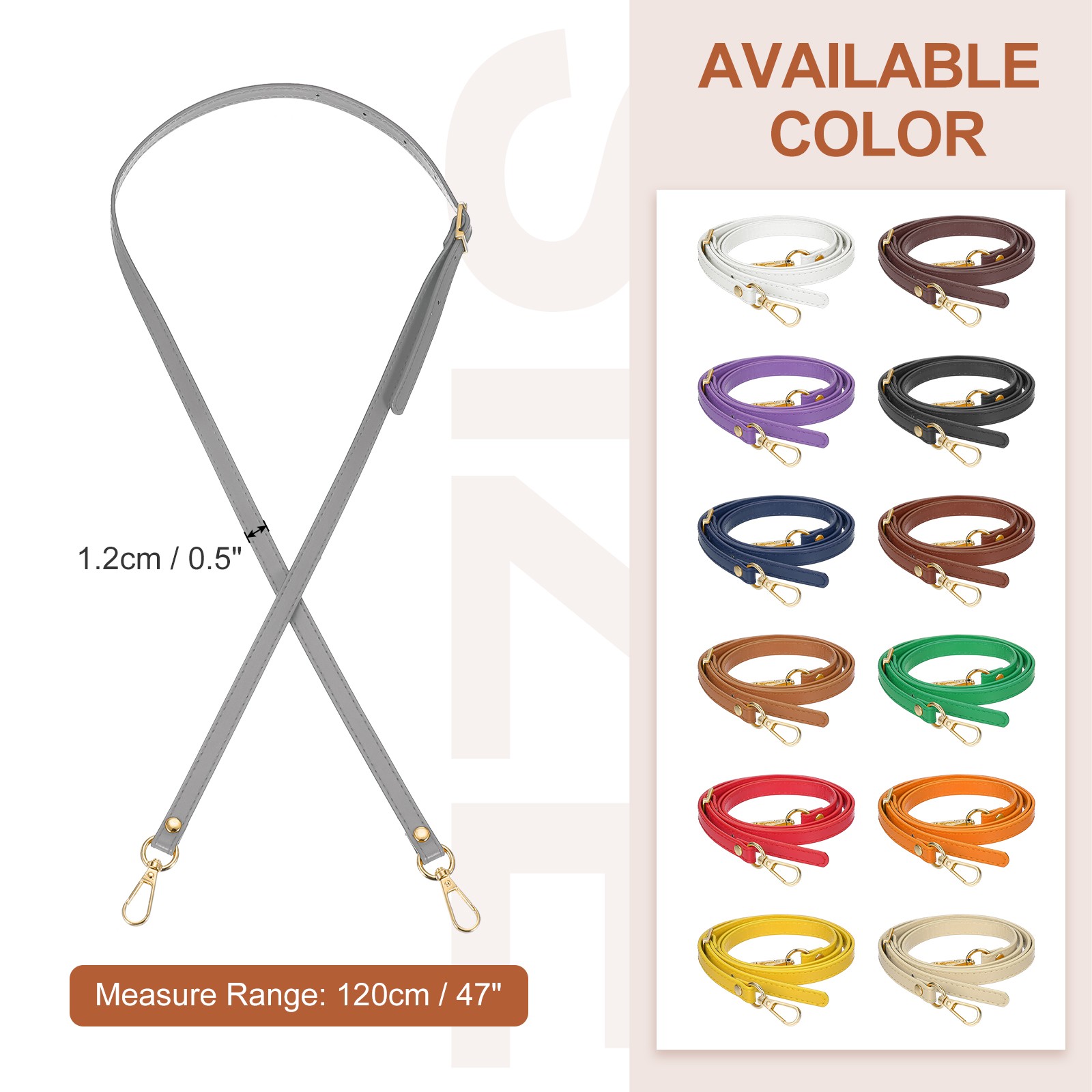 47" Adjustable PU Leather Purse Strap with Gold Hardware Light Gray