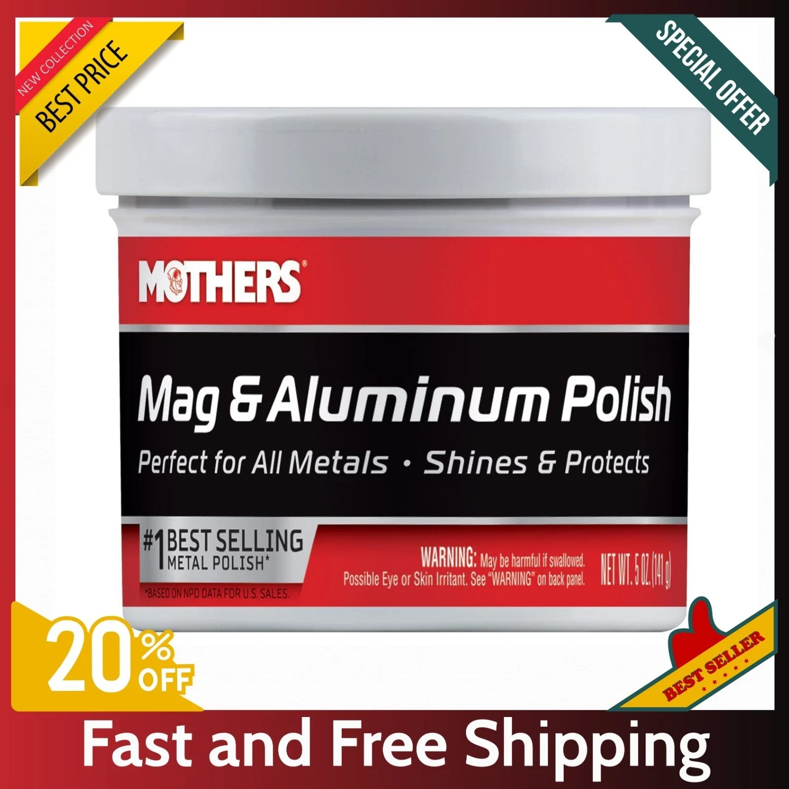 Mothers 05100 Mag & Aluminum Polish Metal Cleaner for Wheels & Accessories, 5 oz