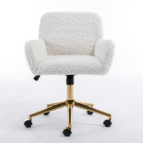 Office chair Artificial rabbit hair home office chair with gold metal base