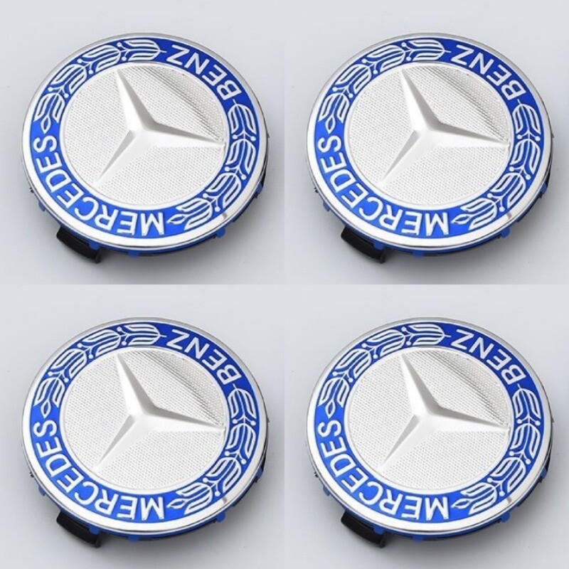 SET OF 4 Mercede s Benz 75MM Classic Blue Wheel Rim Cover Hub Caps Emblem