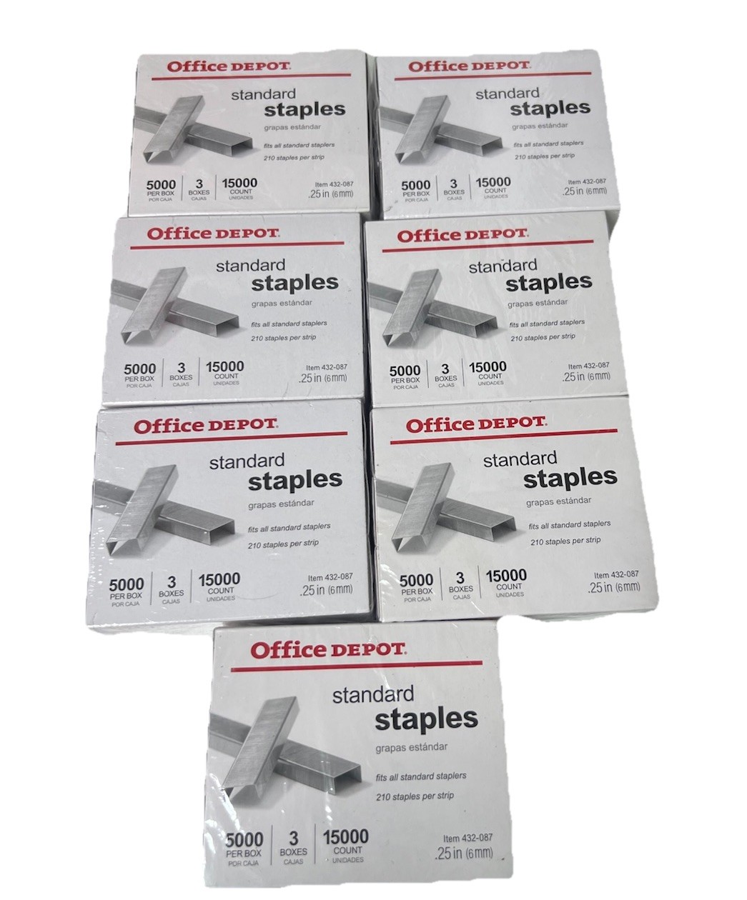 Office Depot Brand Standard Staples, 1/4", 5,000 Per Pack, Lot Of 7  35k Staples