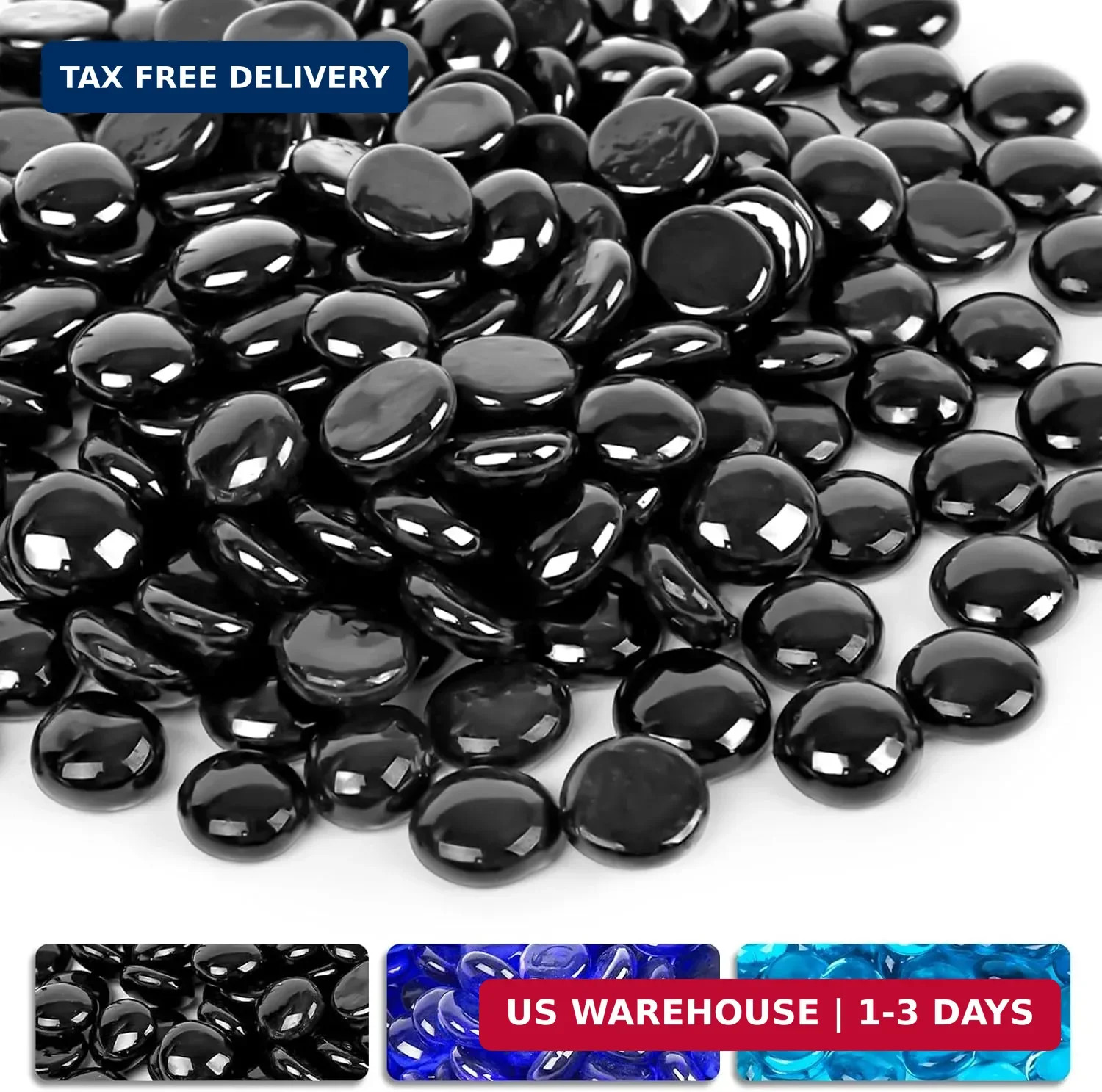 10LB Black Fire Pit Glass, Reflective Round Glass Rocks for Natural Pro