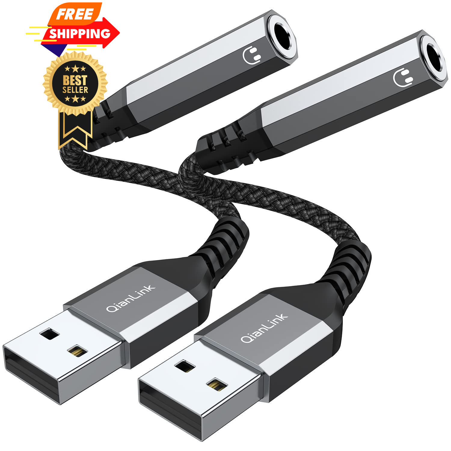 USB to 3.5mm Jack Audio Adapter (2-Pack), Headset,...