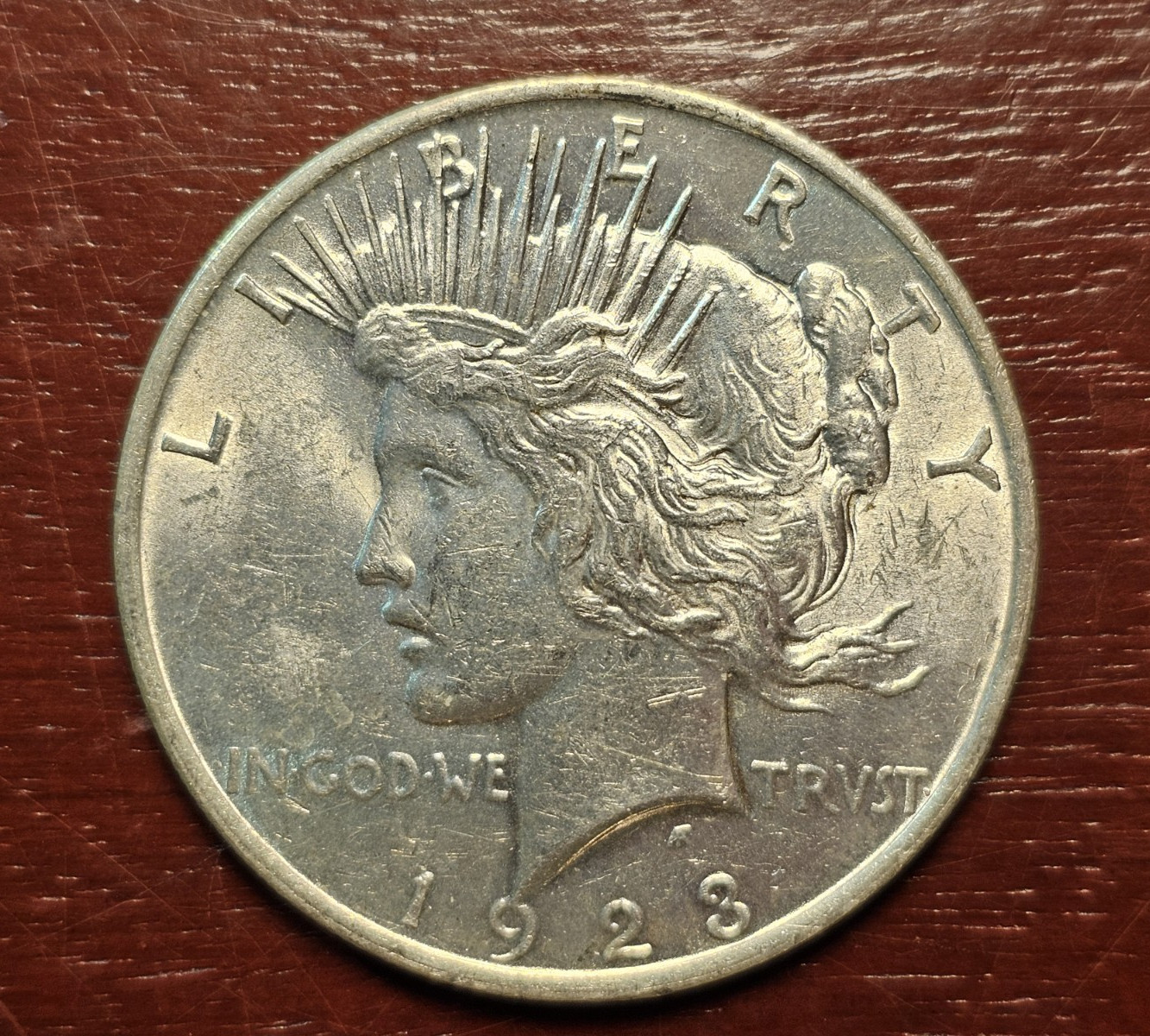 1923 Peace Silver Dollar, XF-AU, Below melt! Stk 0042