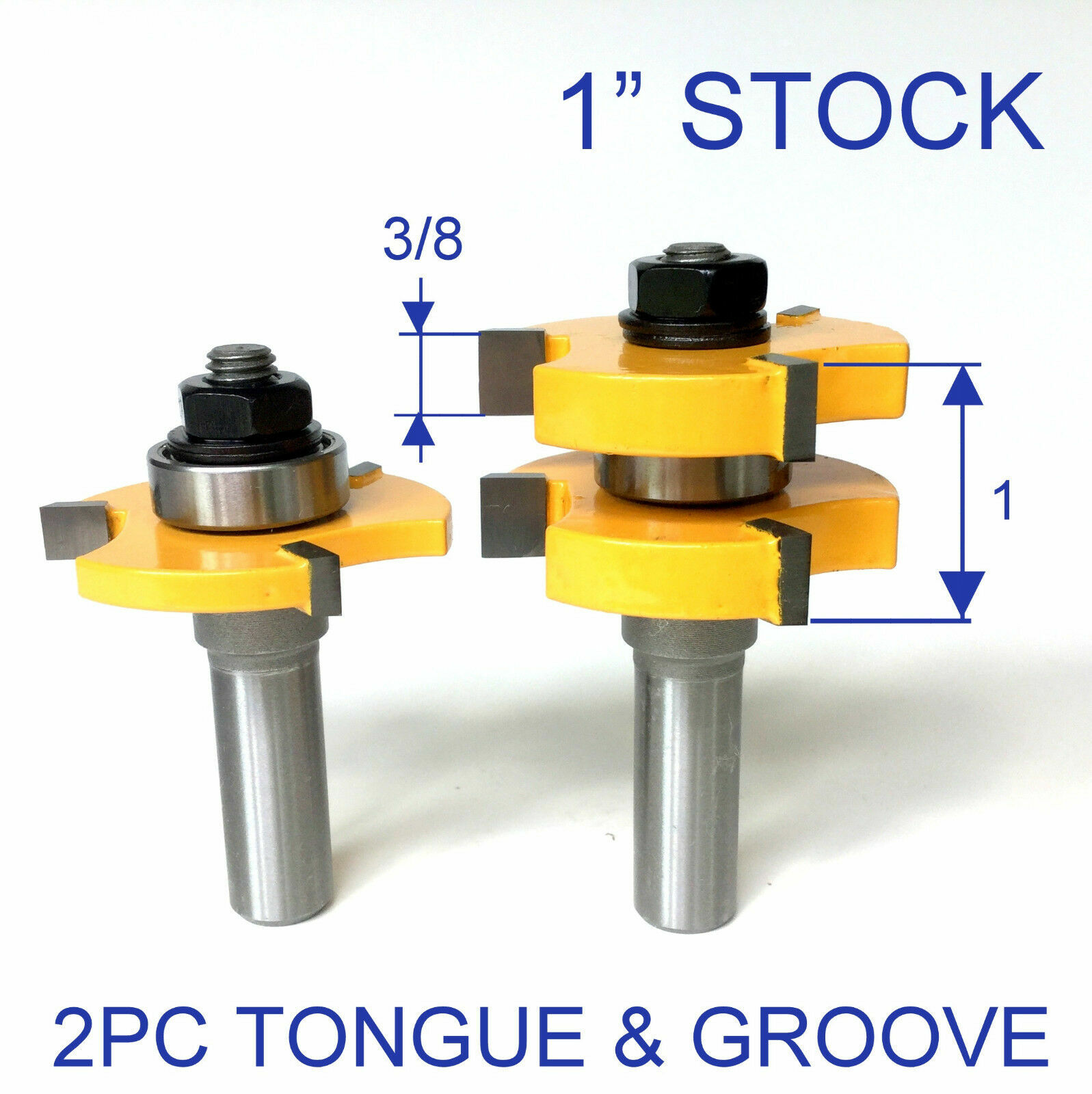 2pc 1/2"SH 1" Stock Tongue & Groove Assembly Router Bit Set S