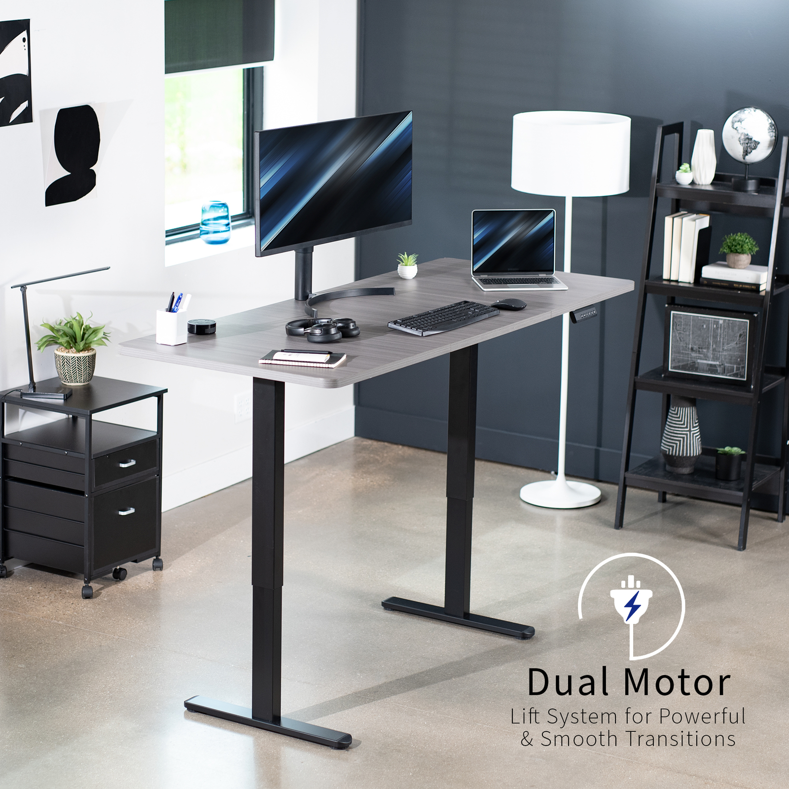 VIVO Electric Dual Motor 71” x 30” Standing Desk, Dark Gray Top, Black Frame
