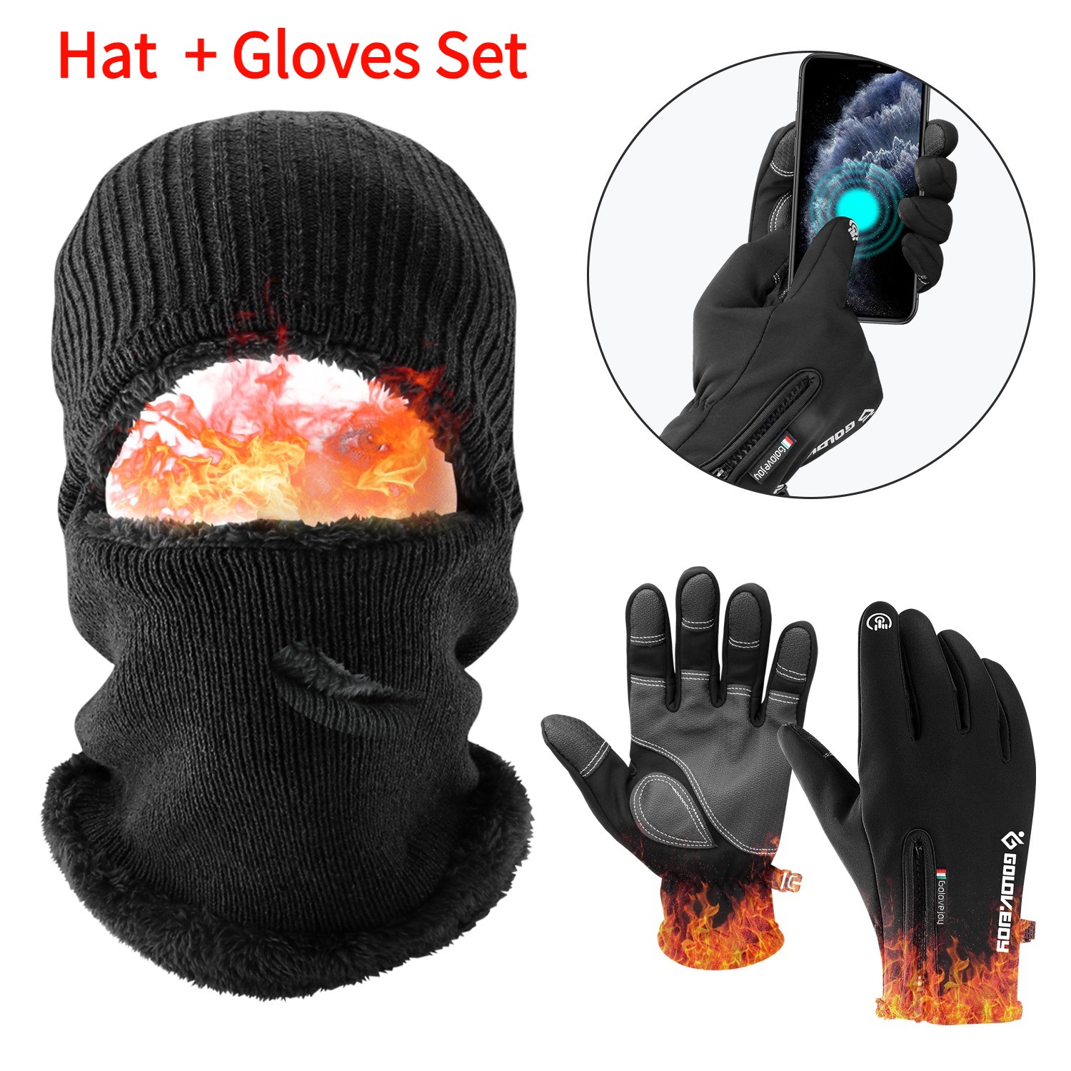Winter Ski Hat & Gloves Set With Touchscreen- Thermal Protection for Men & Women