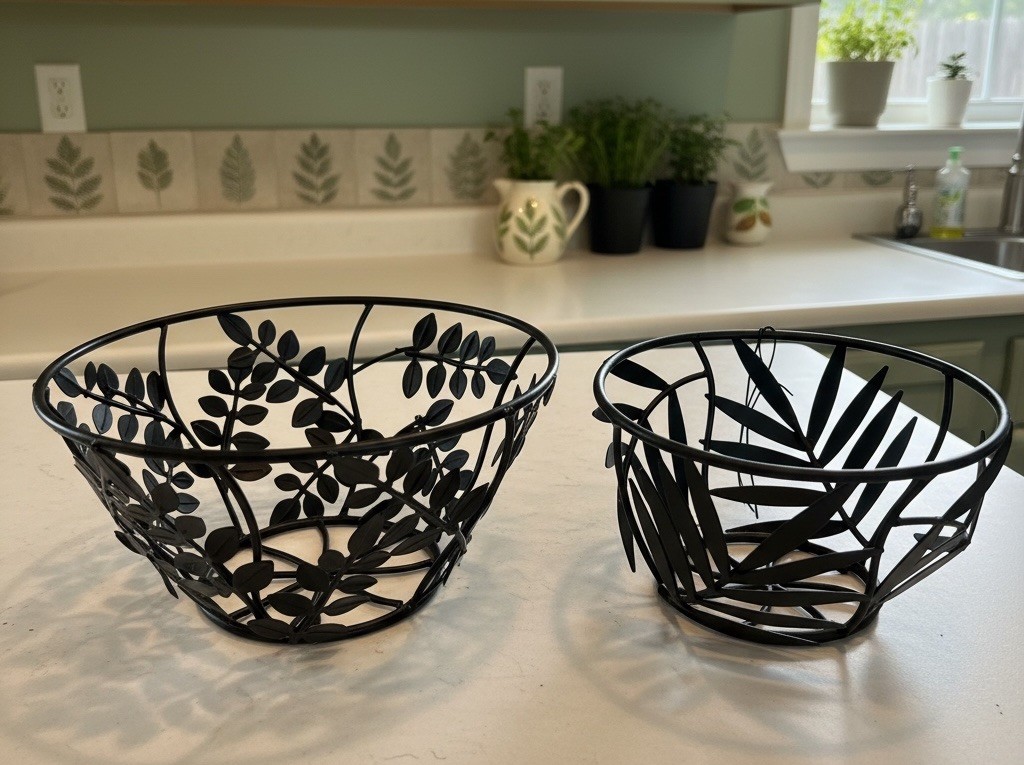 Well Equipped Kitchen Black Metal Wire Baskets Leaf Design Fruit Bread Bowls (2)