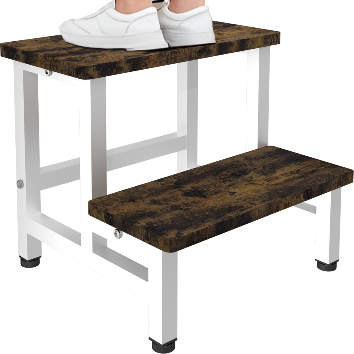 Wooden 2 Step Stool, 500 LB Capacity, Toddlers, Kids, Adults, Rustic Brown