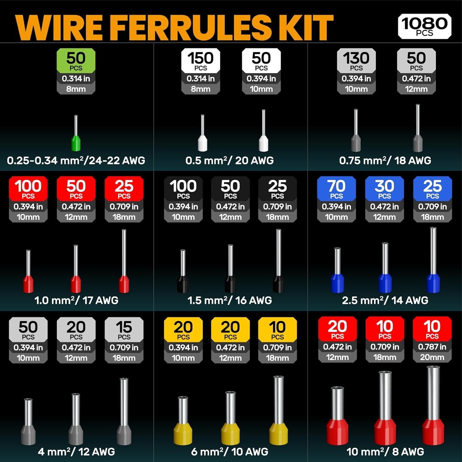Professional 23-Size Ferrule Crimping Tool Kit – High-Quality Wire End Termin...