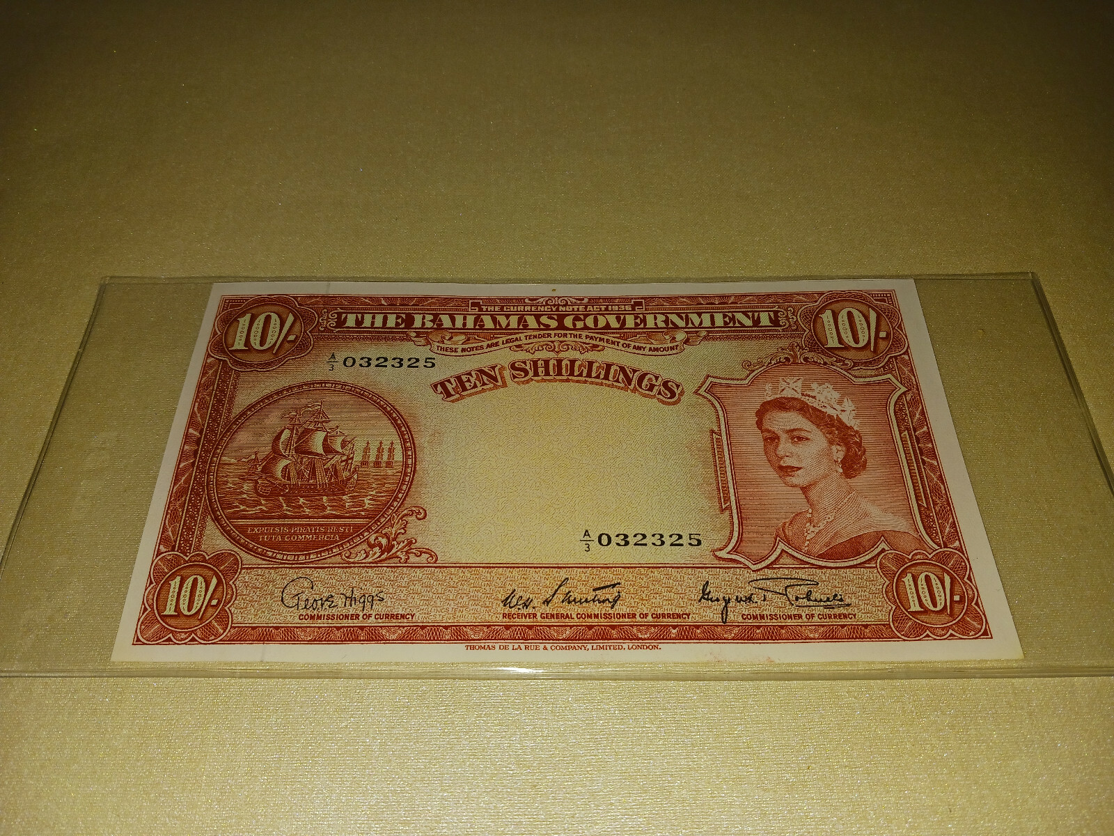 Bahamas 1936 10/- Shillings - Higgs/Sweeting/Roberts - Uncirculated Condition