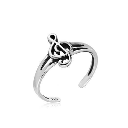 Treble Clef Toe Ring Sterling Silver 925 Jewelry Size Adjustable Music Note