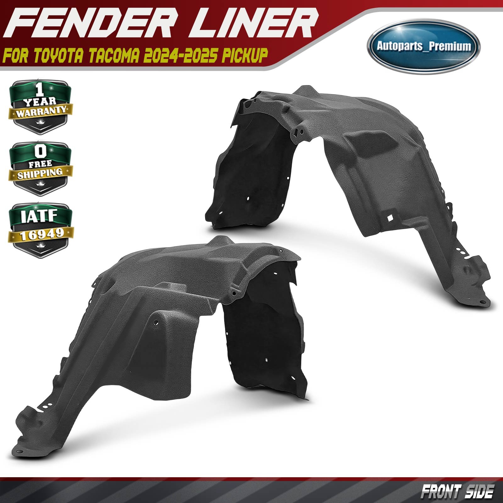 2pcs Front Inner Fender Liners Waterproof Durable for Toyota Tacoma 2024 2025