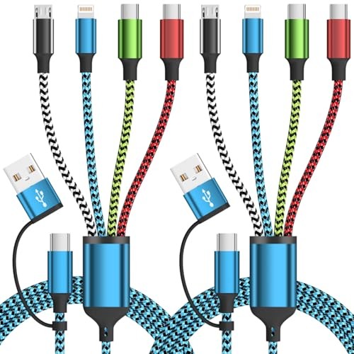 4 in 2 Multi Charging Cable, USBA/C Universal Charging Green&Red&Blue&White