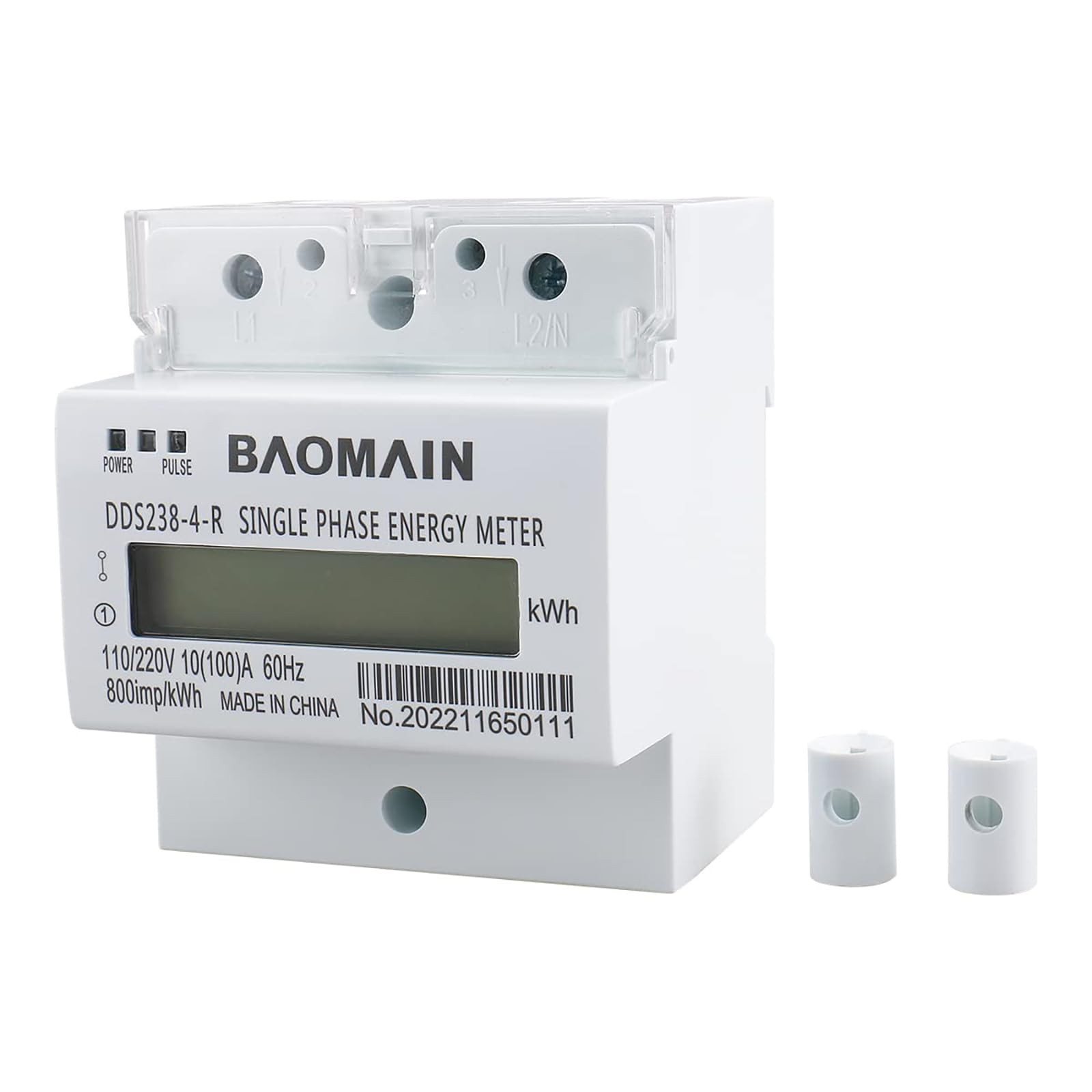 Single-Phase 3-Wire DIN Rail kWh Meter,110V/220V AC Energy Monitor