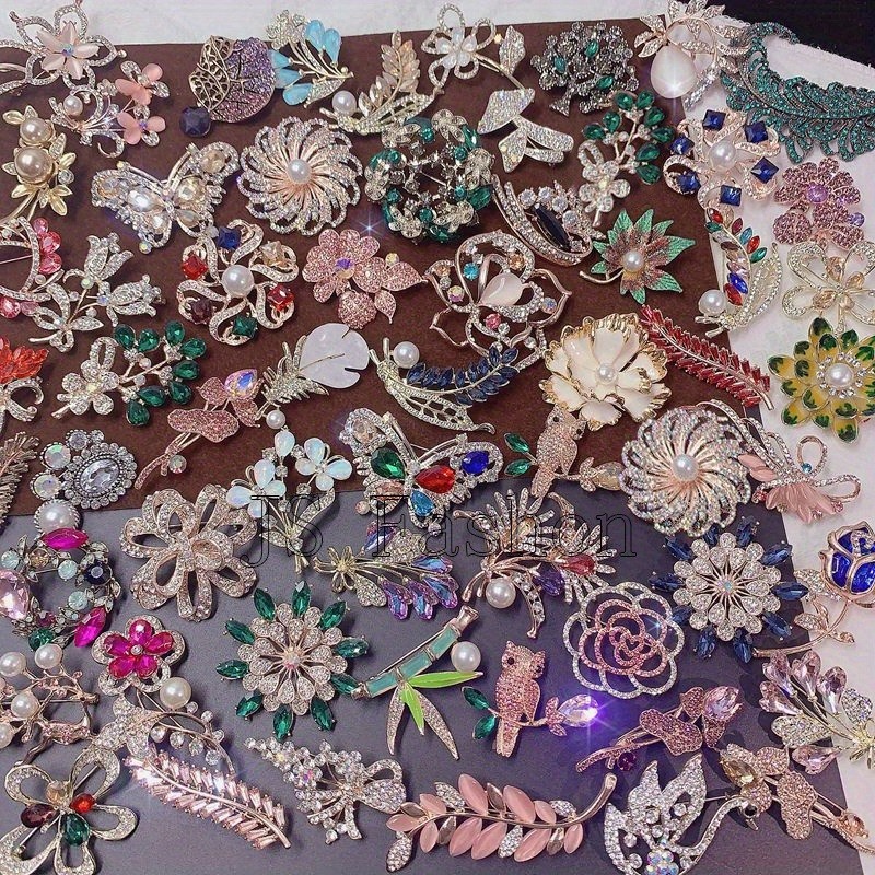 20/30pcs Wholesale Mixed Elegant Vintage Colorful Rhinestone Brooch Jewelry Lots