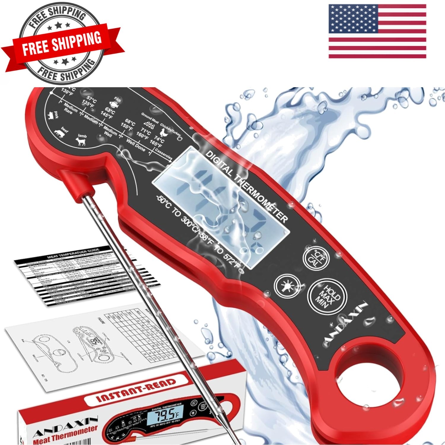 Meat Thermometer Digital for Grilling and Cooking - Waterproof Ultra-Fast Ins...