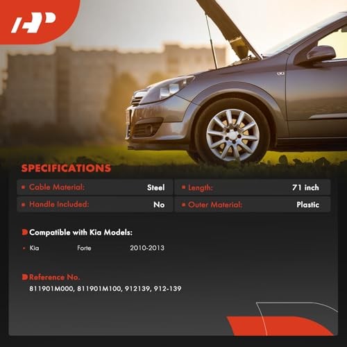 Front Hood Latch Release Cable Without Handle Compatible with Kia | for Forte