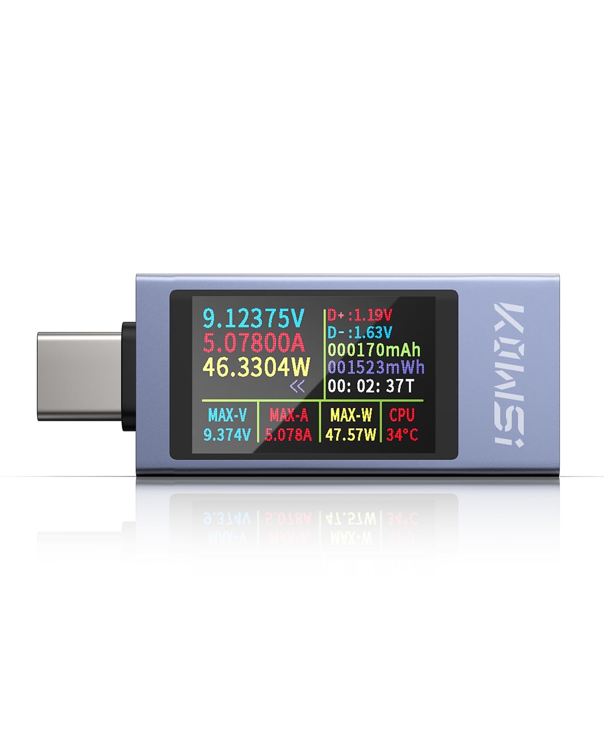 YEREADW USB C Tester Power Meter, 4-30V 0-12A Type-C KWS-2303C, Silver-Grey
