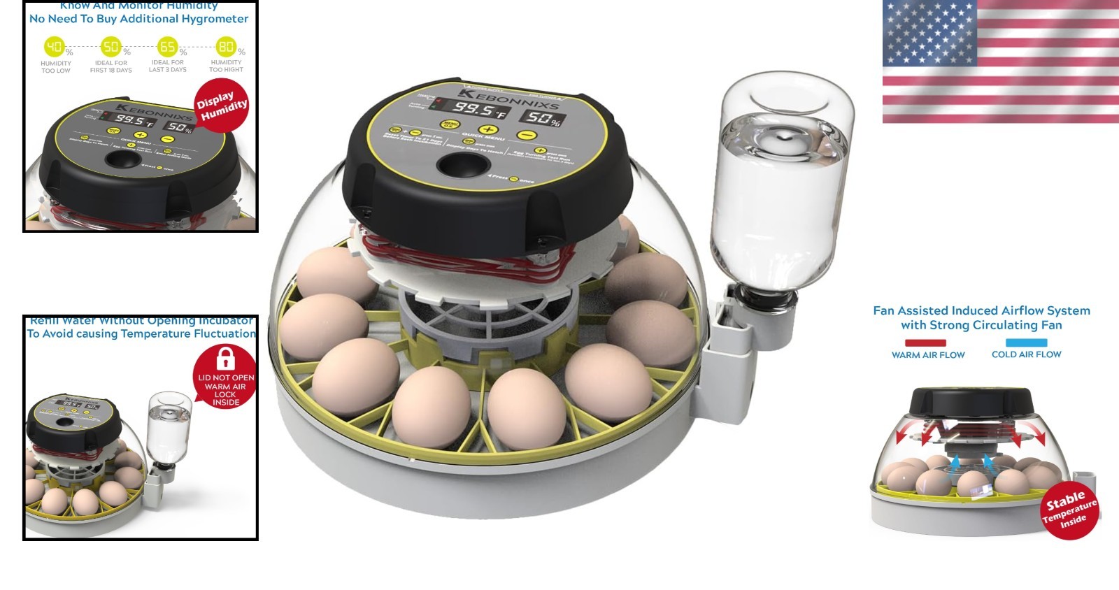12 Egg Incubator with Humidity Display, Egg Candler, Automatic Egg Turner, fo...
