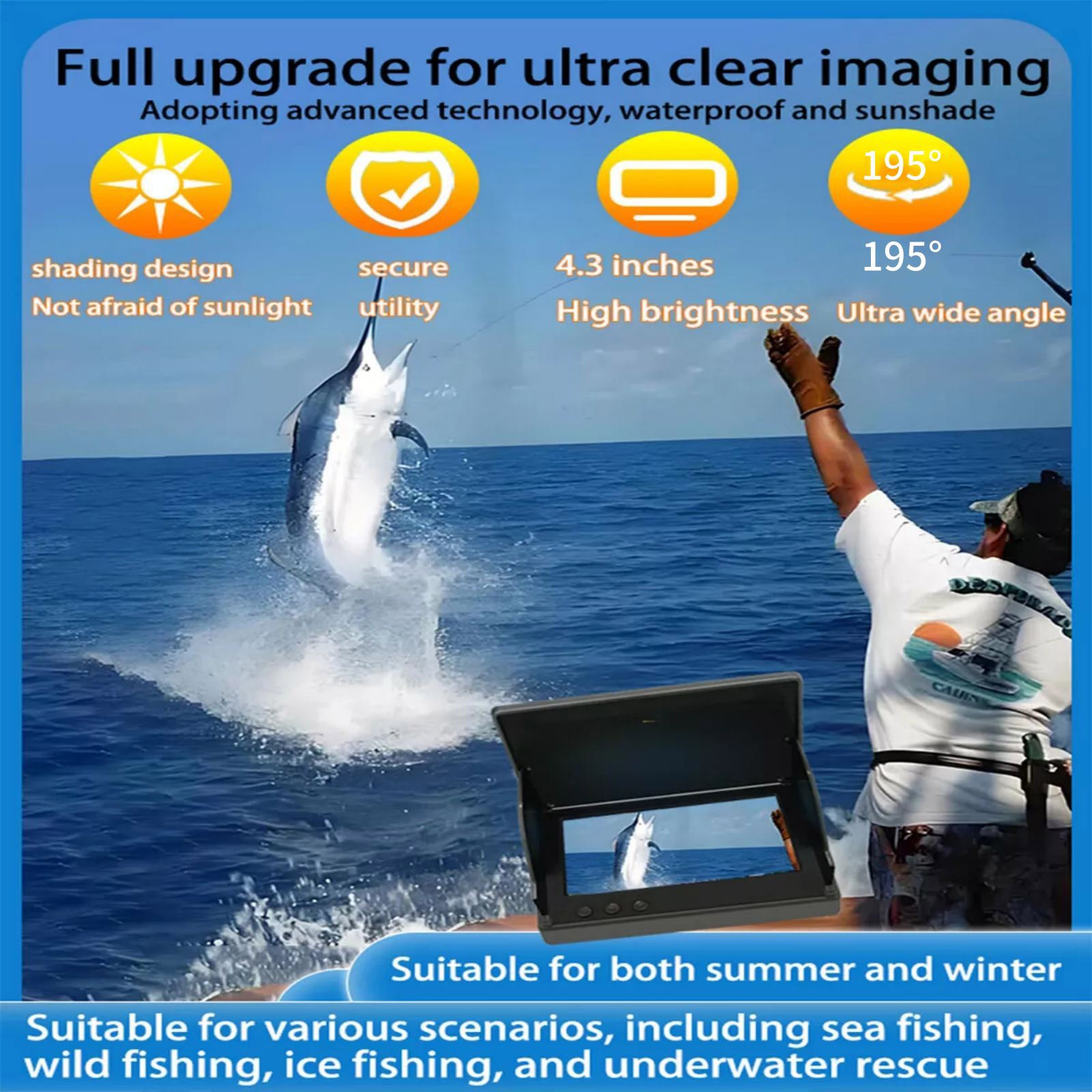 Underwater Fish Finder Display 4.3" HD Screen w/ Night Vision 30 Meter HD Camera