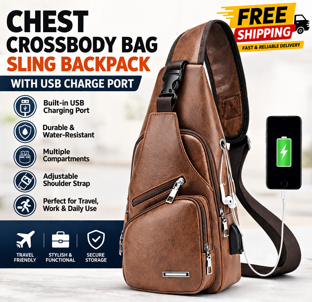 Mens Chest Shoulder Backpack Sling Cross Body Man Leather Satchel Travel Bag US