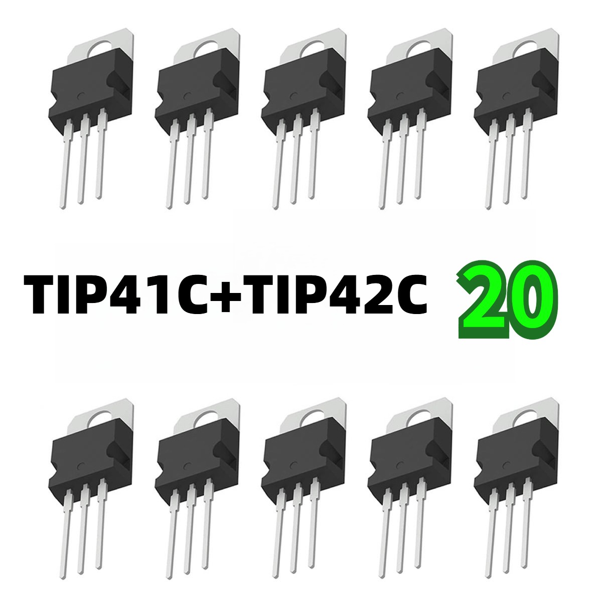 20pcs TIP41C +TIP42C NPN for Bipolar Power Transistor for TO-220 100V 6A 65W NEW