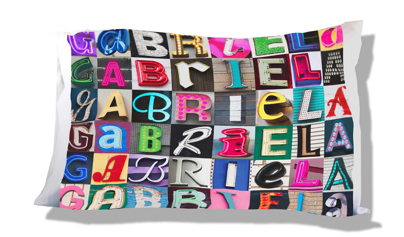 GABRIELA Personalized Pillowcase featuring the name in photos of sign letters