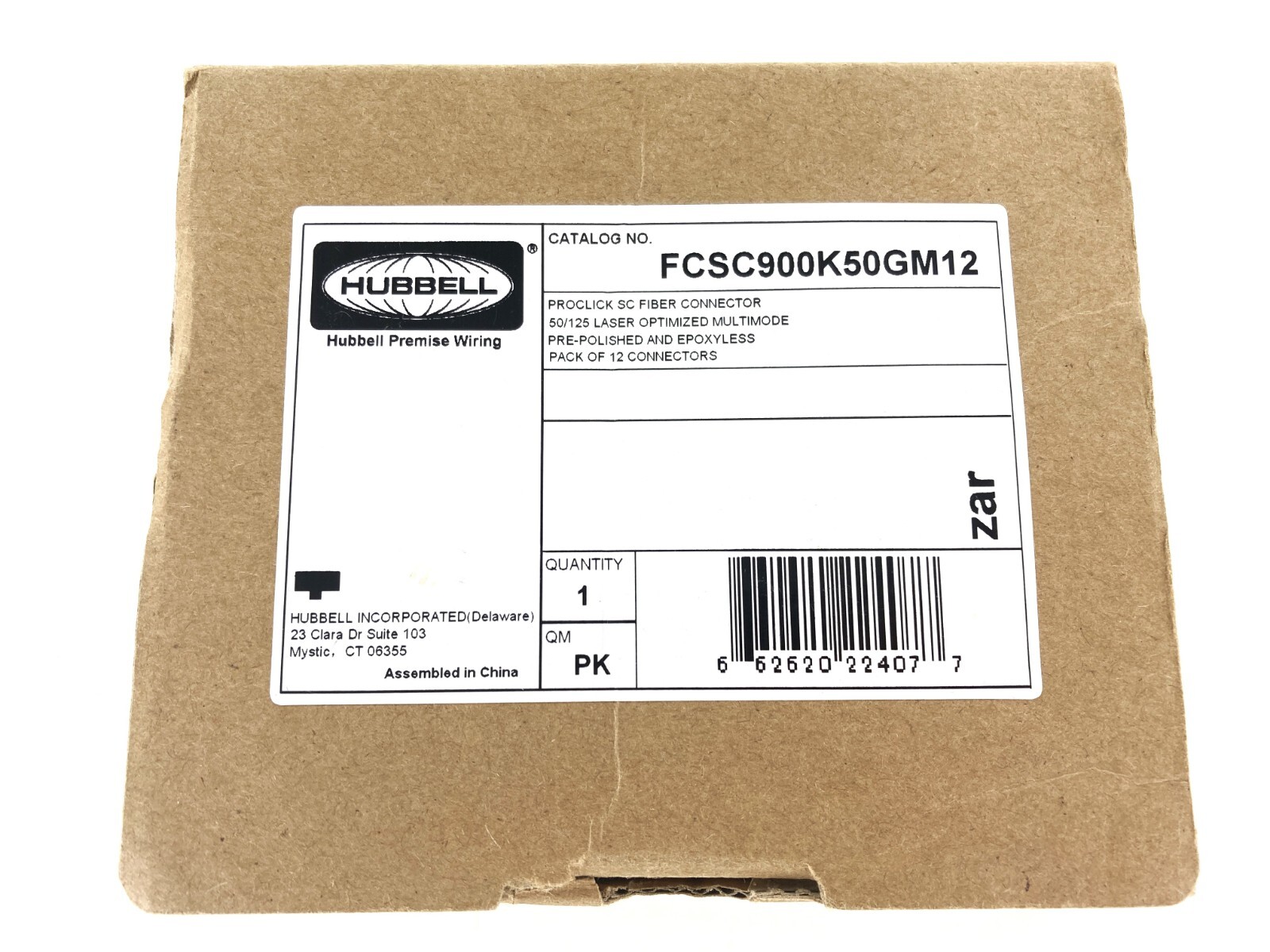 Hubbell FCSC900K50GM12 PROclick Fiber Optic Connector, SC MM OM3/OM4, 12-Pack