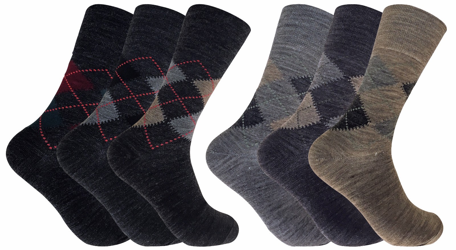 3 Pairs Mens Thin Warm Non Elastic Top Argyle Lambs Wool Hiking Walking Socks