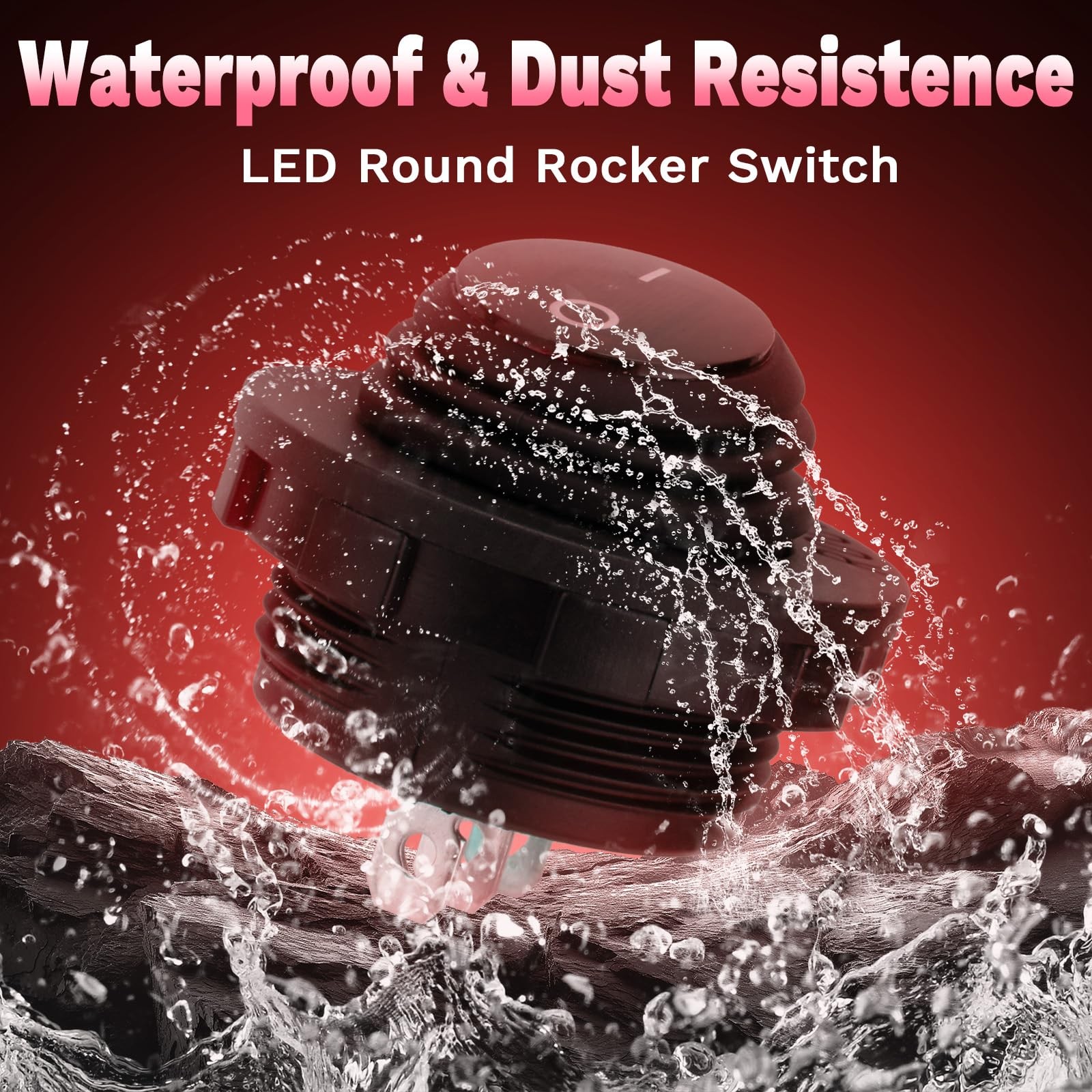 Round Rocker Switch, Toggle Switch 12V, Waterproof Lighted LED On/Off Red-1