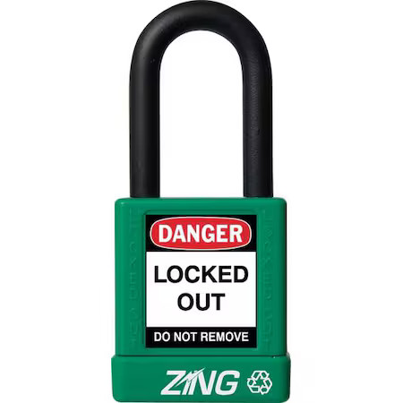 Zing 7035 Lockout Padlock, Keyed Alike, Aluminum, Green, 1 1/2 In Shackle