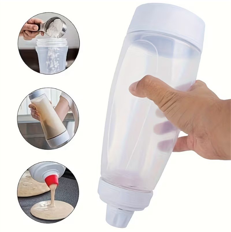 Pancake Bottle, Batter Dispenser and Mixer with Wire Whisk, Durable