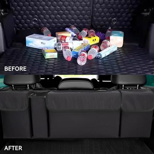 Car Trunk Organizer, Backseat Hanging Large Storage with Adjustable Black