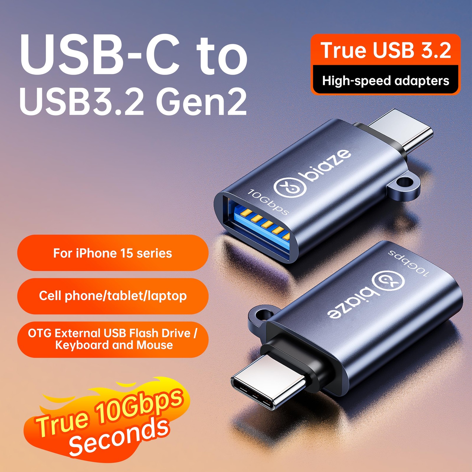 USB C to USB Adapter 2 Pack, USB-C OTG Connector 10Gbps, Type-C Male to USB 3...