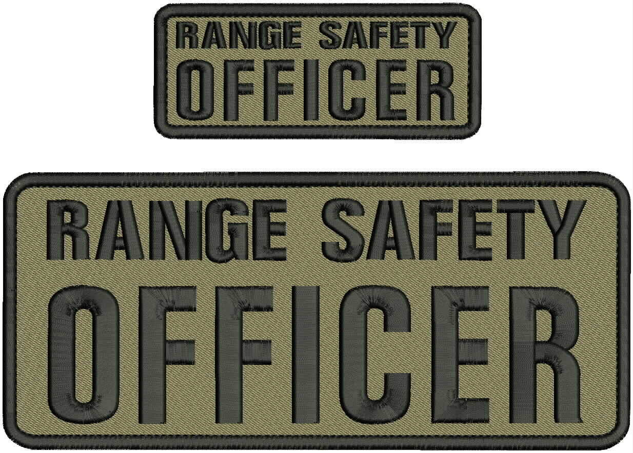 R S OFFICER EMBROIDERY PATCH 4x10 and 2x5 Hook On Back  BLACK ON COYOTE TAN