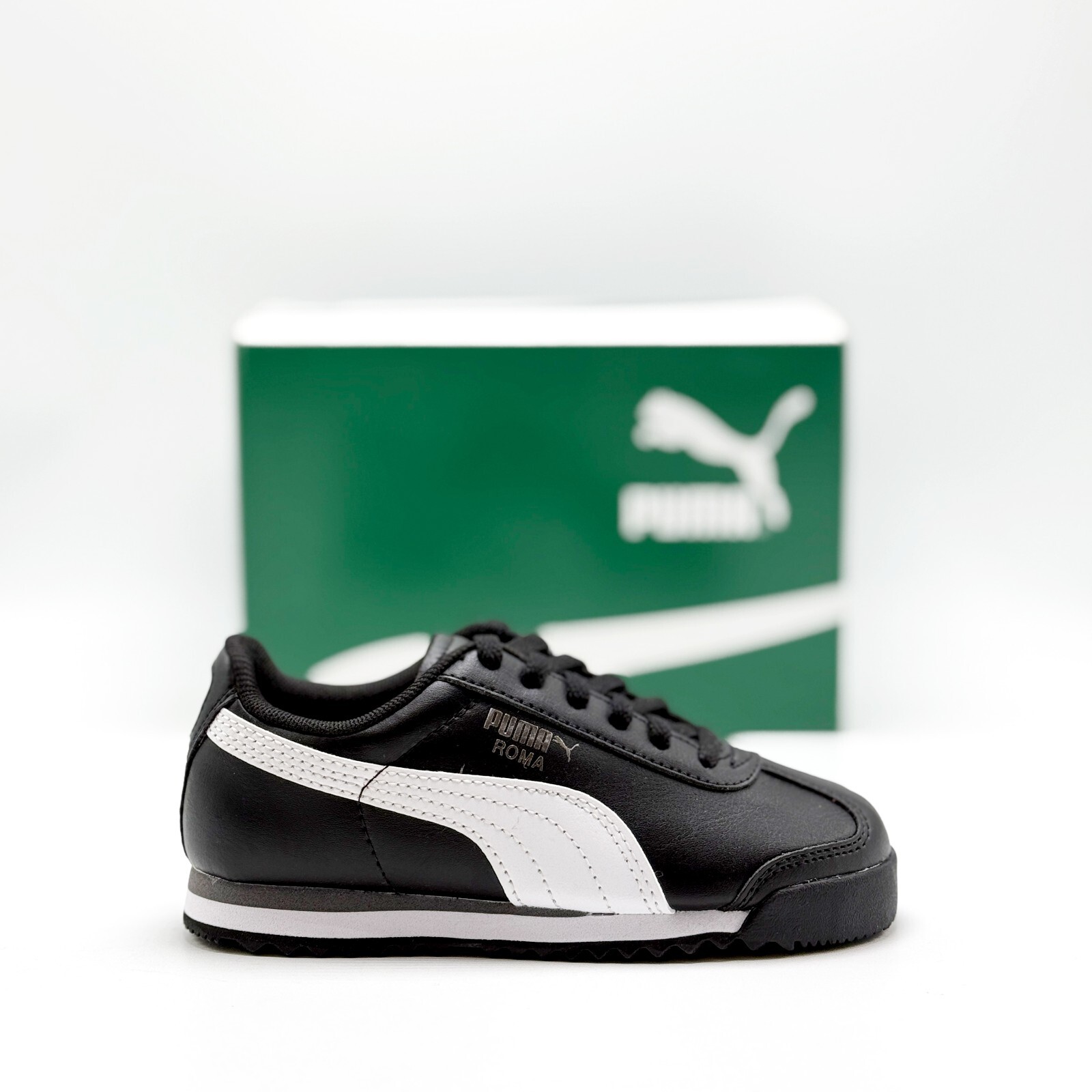 *NEW* PRE-SCHOOL KIDS PUMA ROMA BASIC (PS) BLACK / WHITE (361594 01) 👍