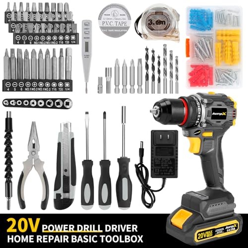 Brushless Compact Drill Tool Set, 60N.m 20V Cordless Drill Tool Box with Gray