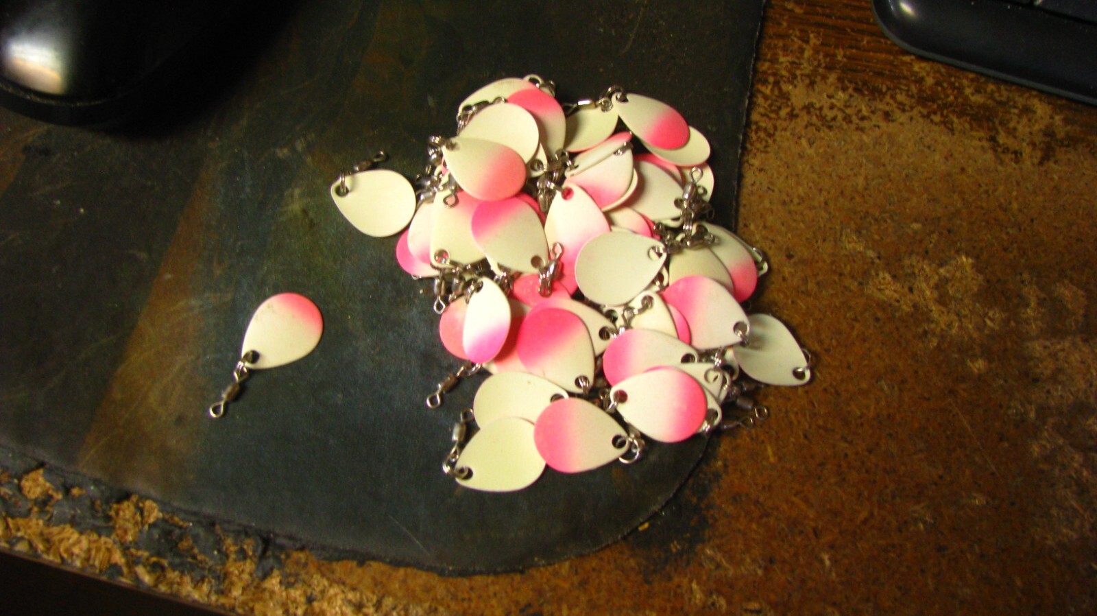 Spinnerblades, Colorado,  white/blue swivels/rings,  82 ct, free shipping