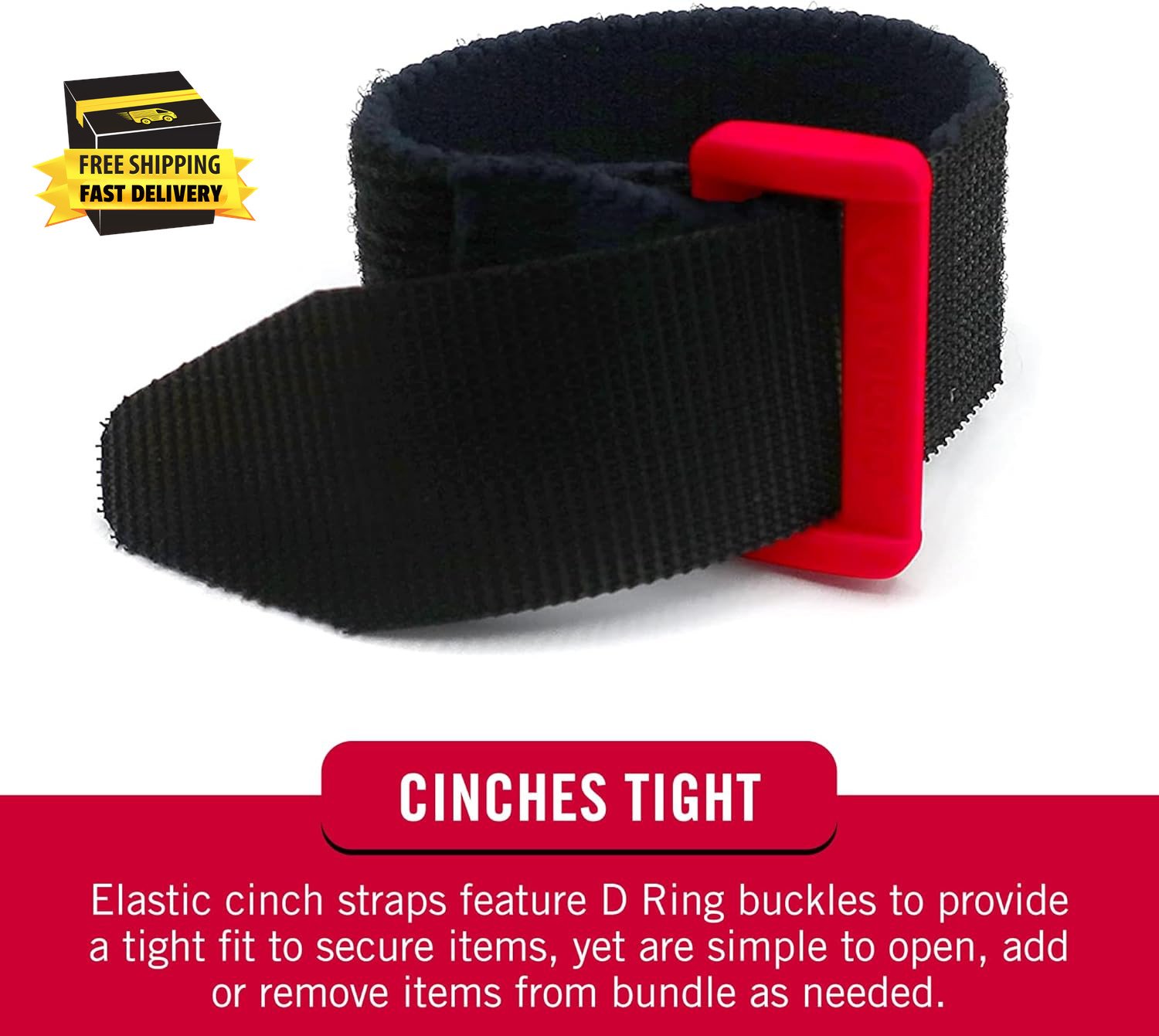 Elastic Cinch Straps with Buckle | 2 Count | Adjustable and Stretch for Snug Fit