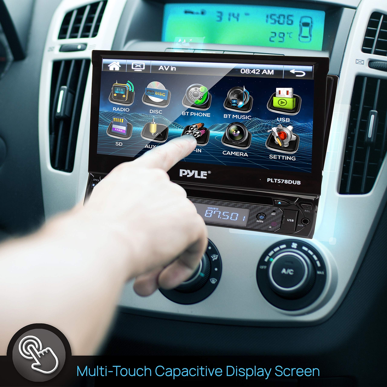 Pyle Single DIN 7" Touchscreen Bluetooth Stereo CD/DVD Receiver
